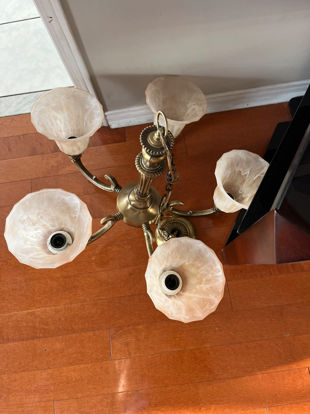 Vintage Brass Chandelier with 5 Lights