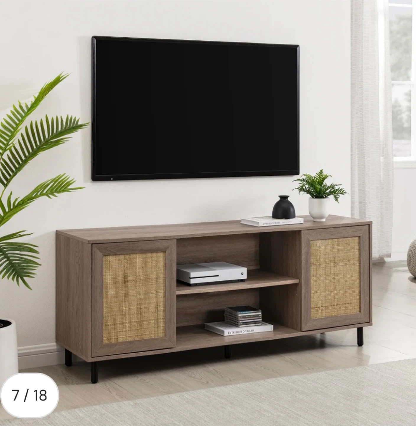 New Boho Scandinavian Rattan 2 Door TV Stand