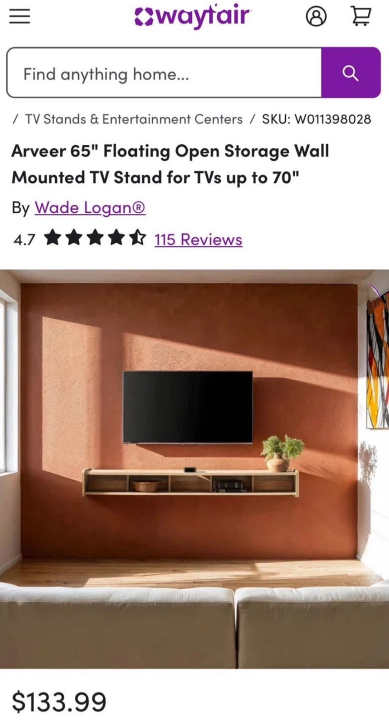 New Modern Large Floating Oak TV Stand or Wall Display Shelf - photo 3