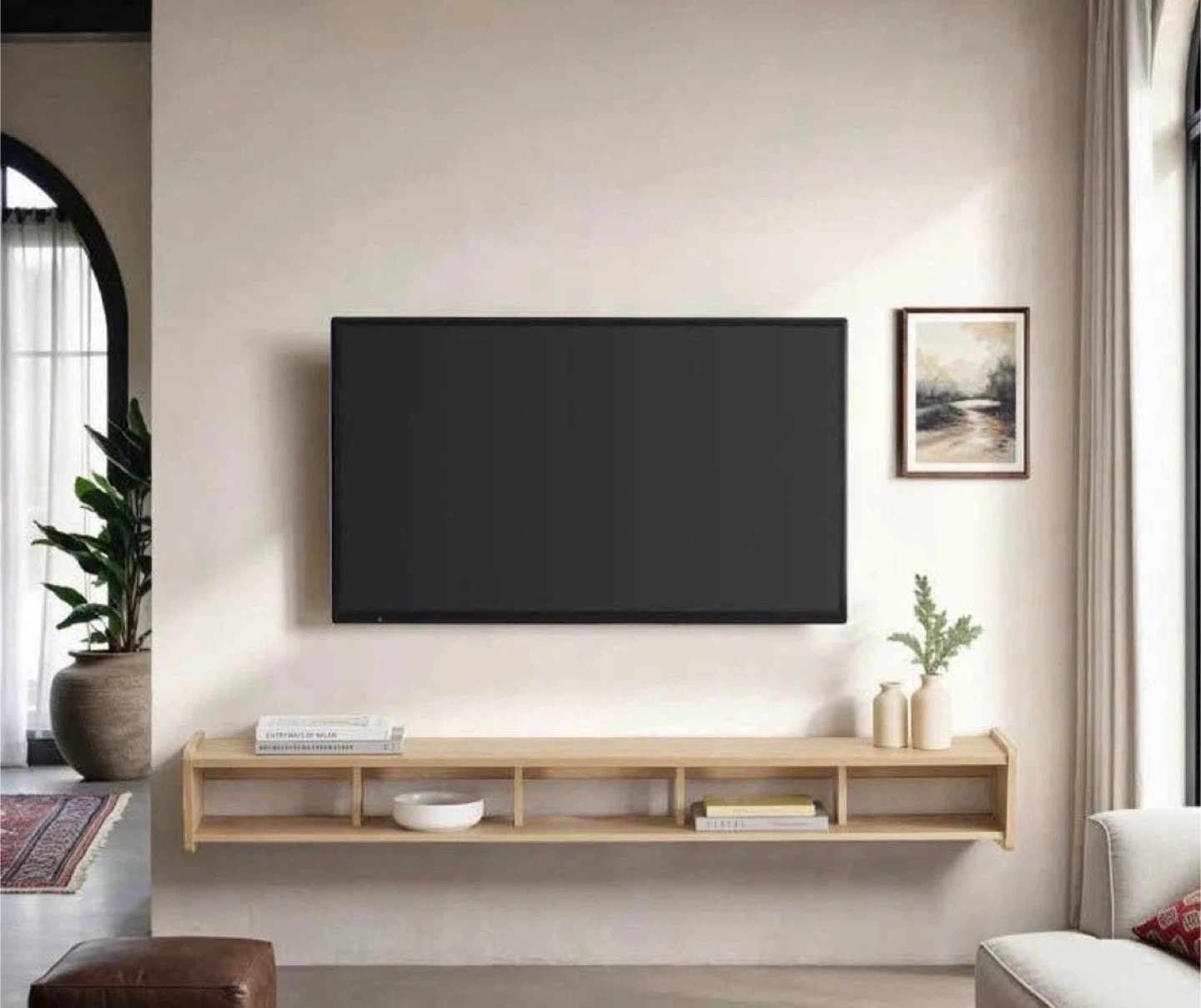 New Modern Large Floating Oak TV Stand or Wall Display Shelf - photo 4