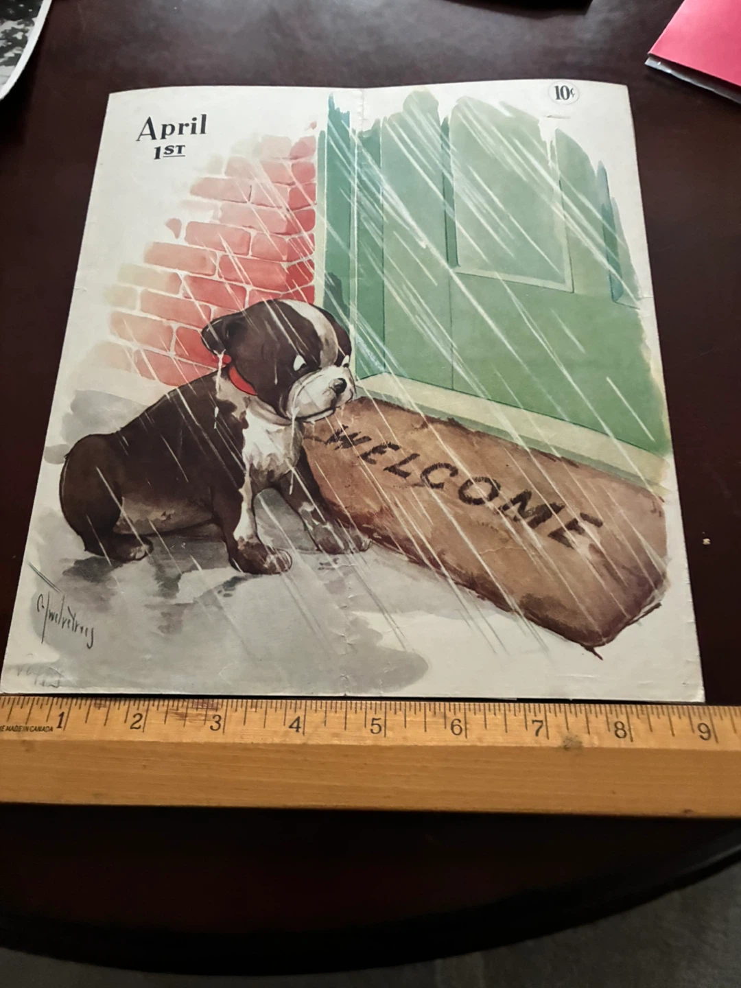 Boston Terrier dog vintage ad calendar Welcome puppy rain 1920s - photo 5
