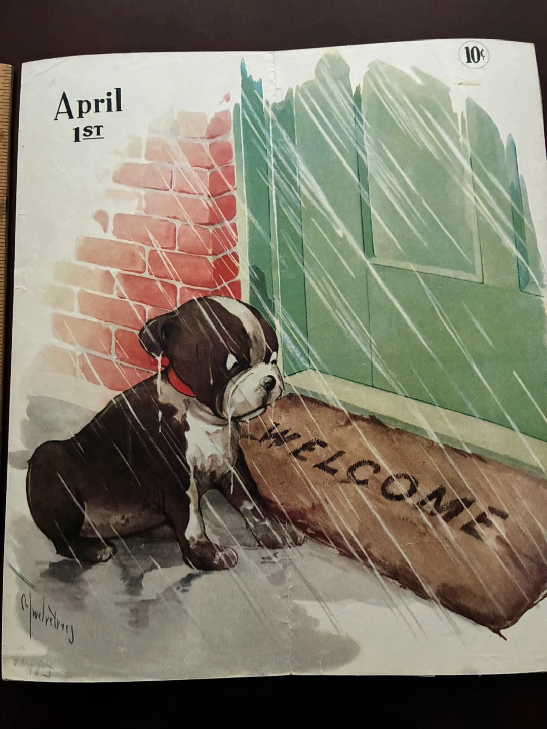 Boston Terrier dog vintage ad calendar Welcome puppy rain 1920s - photo 4