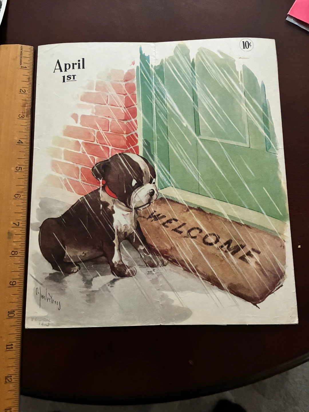 Boston Terrier dog vintage ad calendar Welcome puppy rain 1920s - photo 3