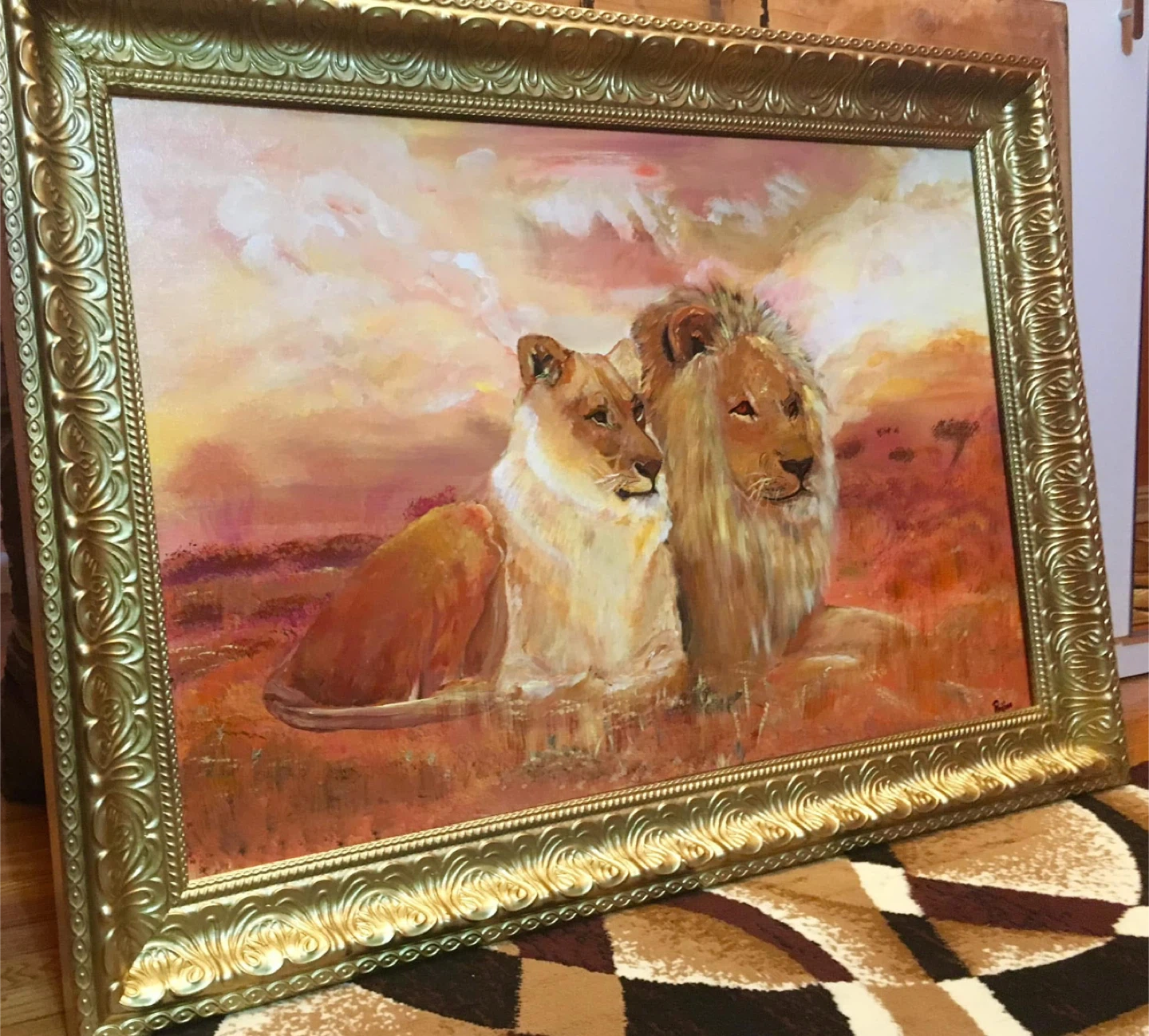 Lion and Lioness Oil Painting