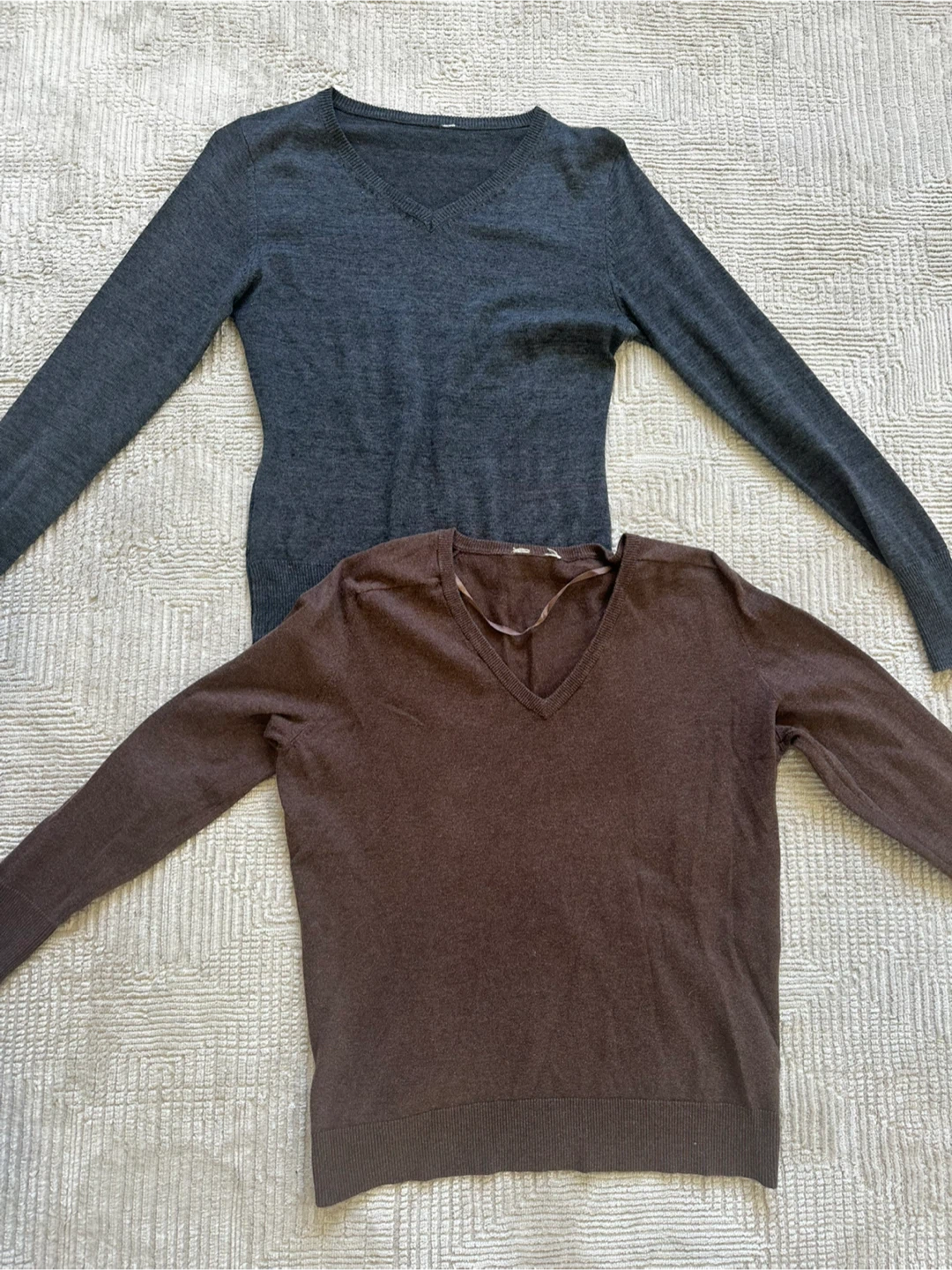 Two V-neck Sweaters - Grey & Brown