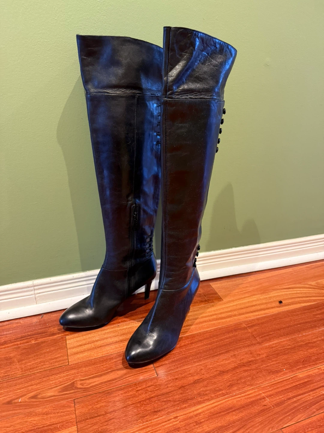 Black Leather over knees High Boots