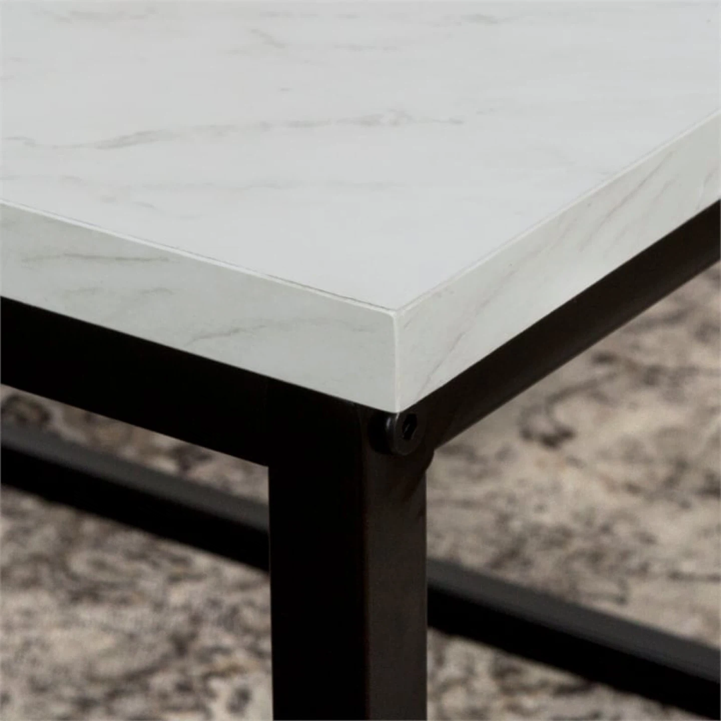 New Modern Coffee Table White Faux Marble with Black Metal Base - photo 2