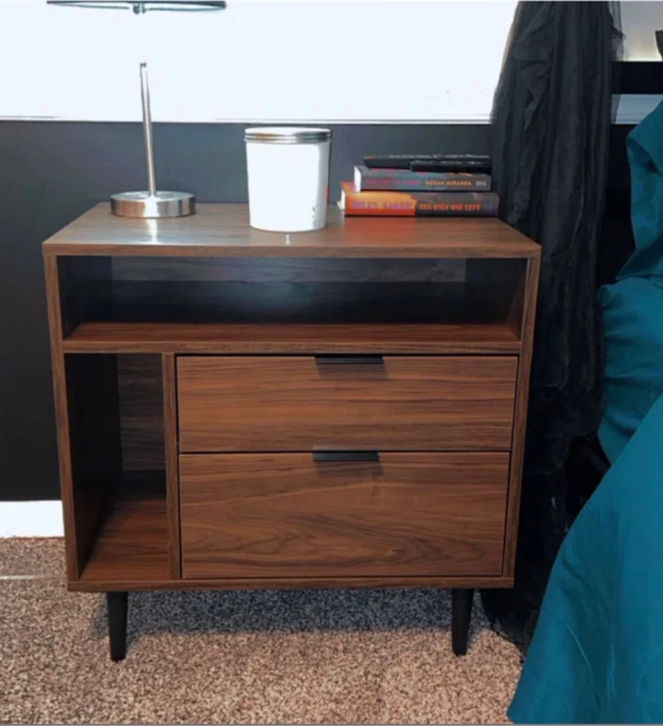 New Mid Century Modern Storage Side Table or Nightstand Walnut