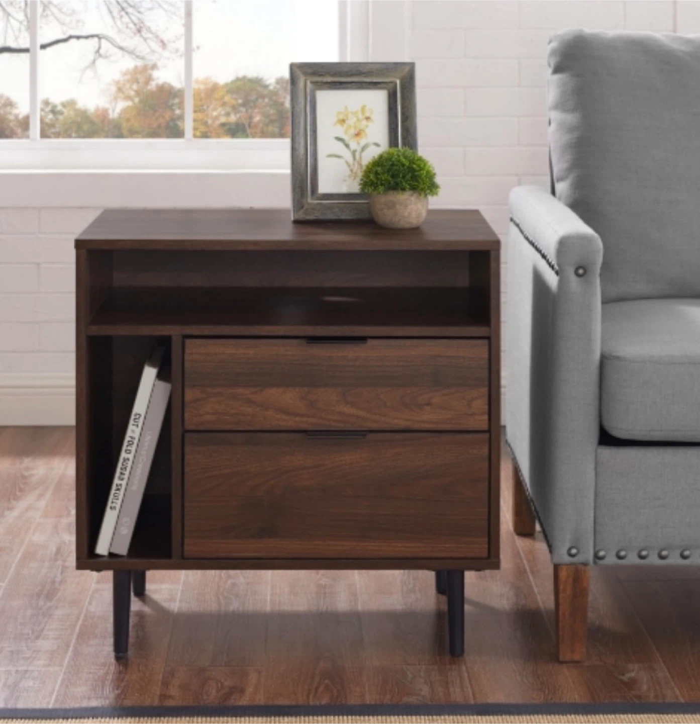 New Mid Century Modern Storage Side Table or Nightstand Walnut - photo 2