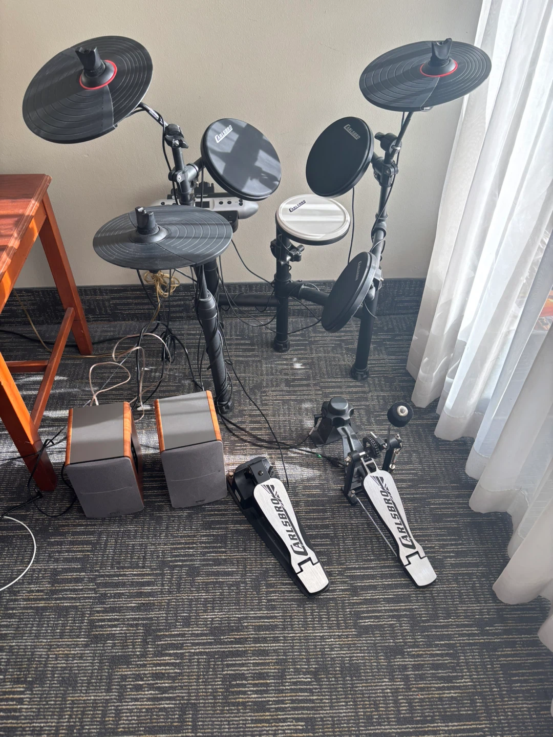 Drum Set, Vic Firth Drumsticks & Edifier Speakers