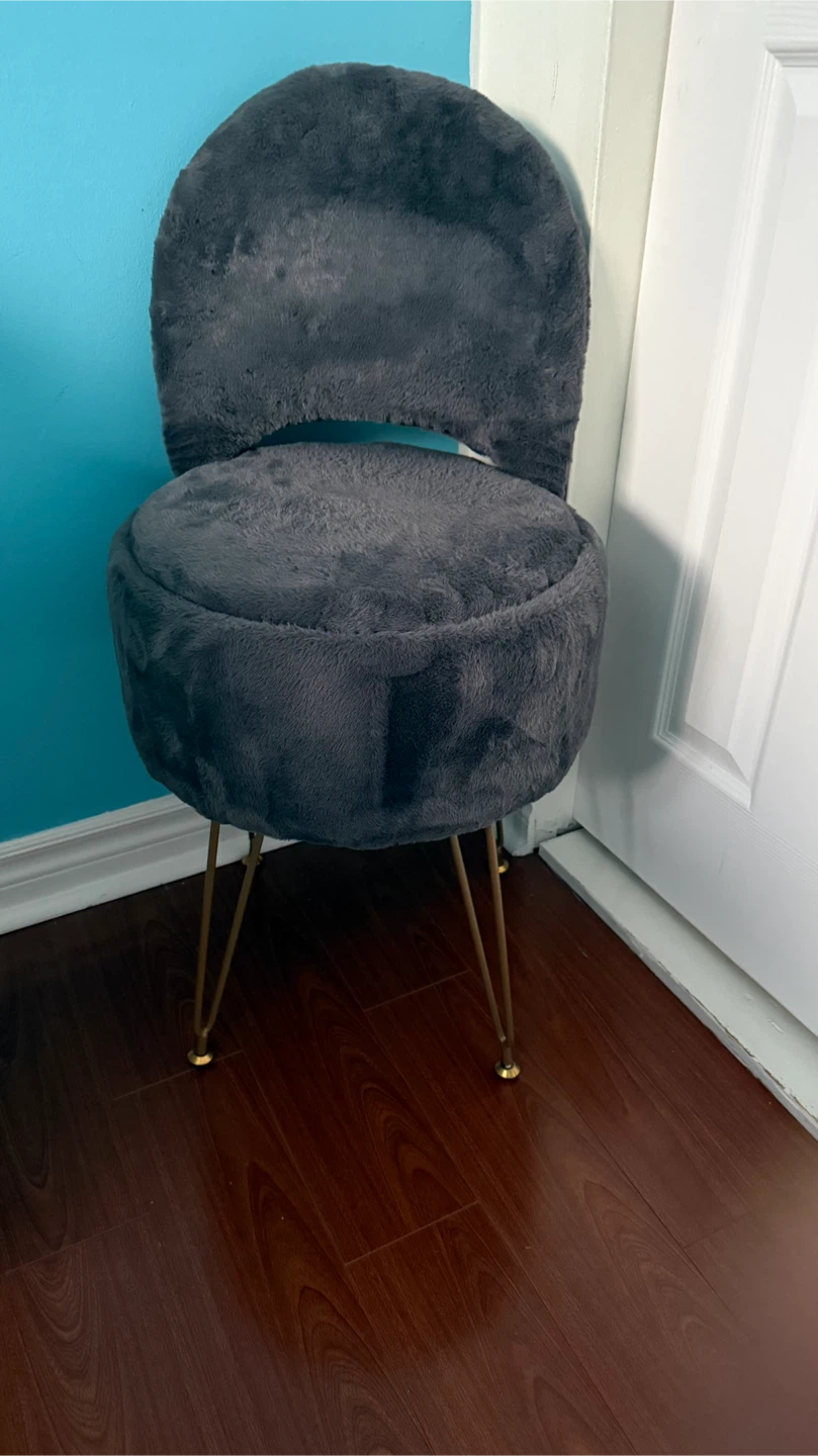 Grey Vanity Stool with Backrest
