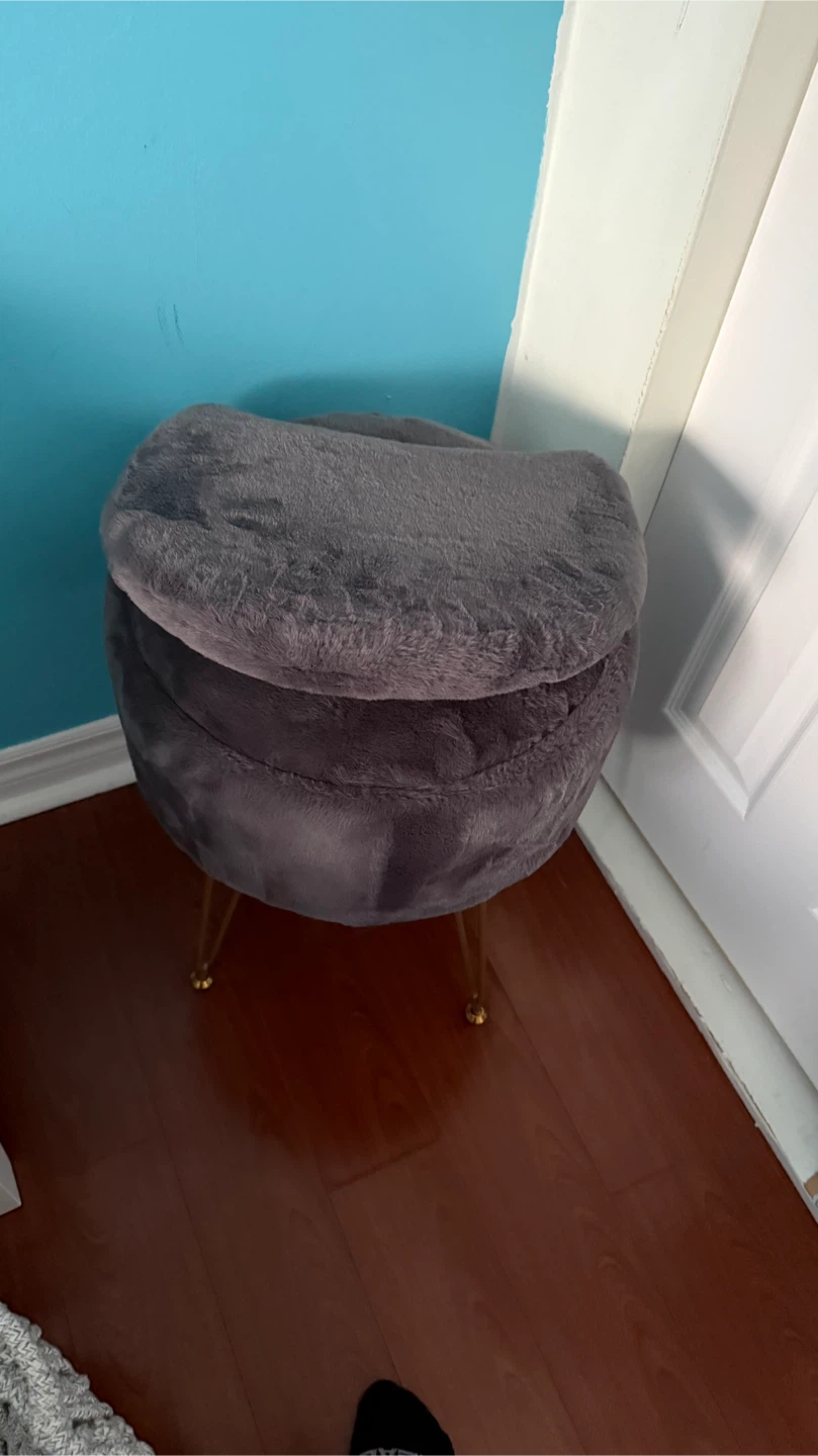 Grey Vanity Stool with Backrest - photo 3