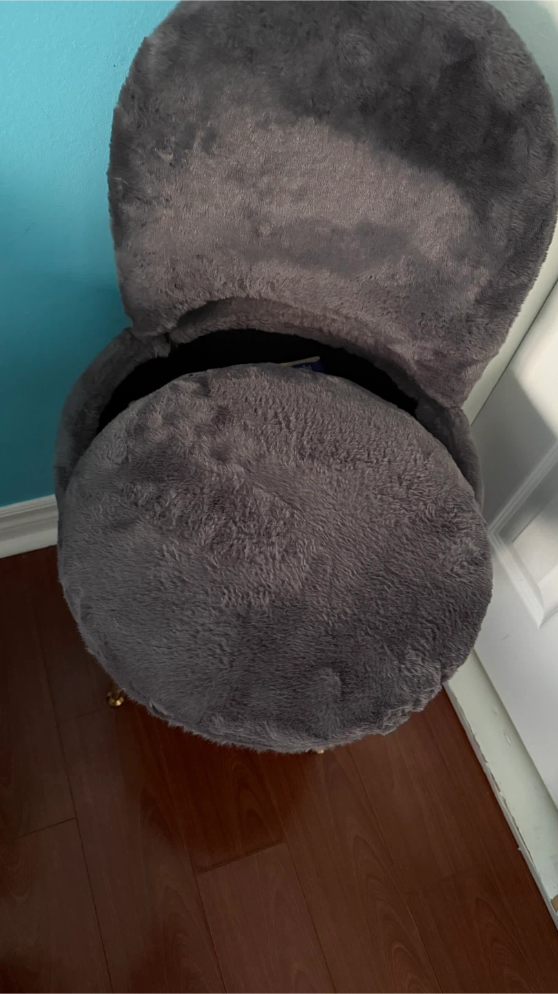 Grey Vanity Stool with Backrest - photo 2