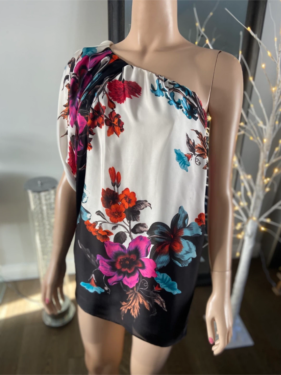 EUC: Aqua Floral One-Shoulder Dress Size 2