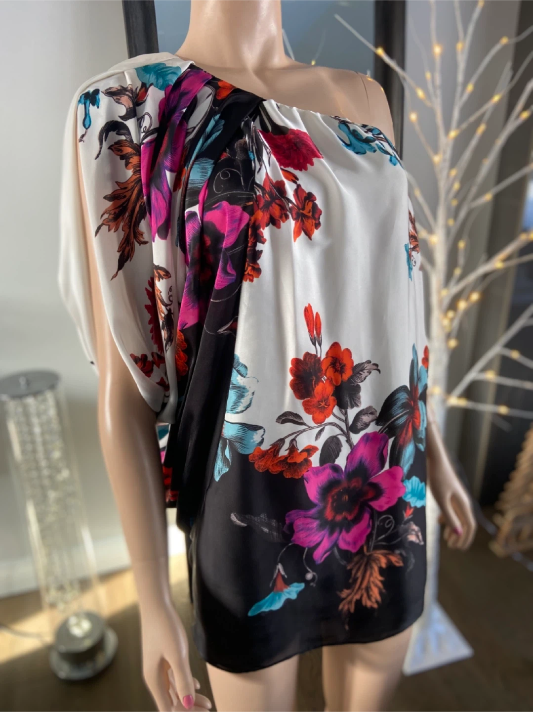 EUC: Aqua Floral One-Shoulder Dress Size 2 - photo 2