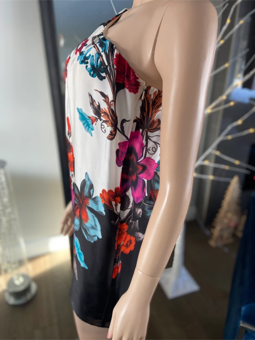 EUC: Aqua Floral One-Shoulder Dress Size 2 - photo 5