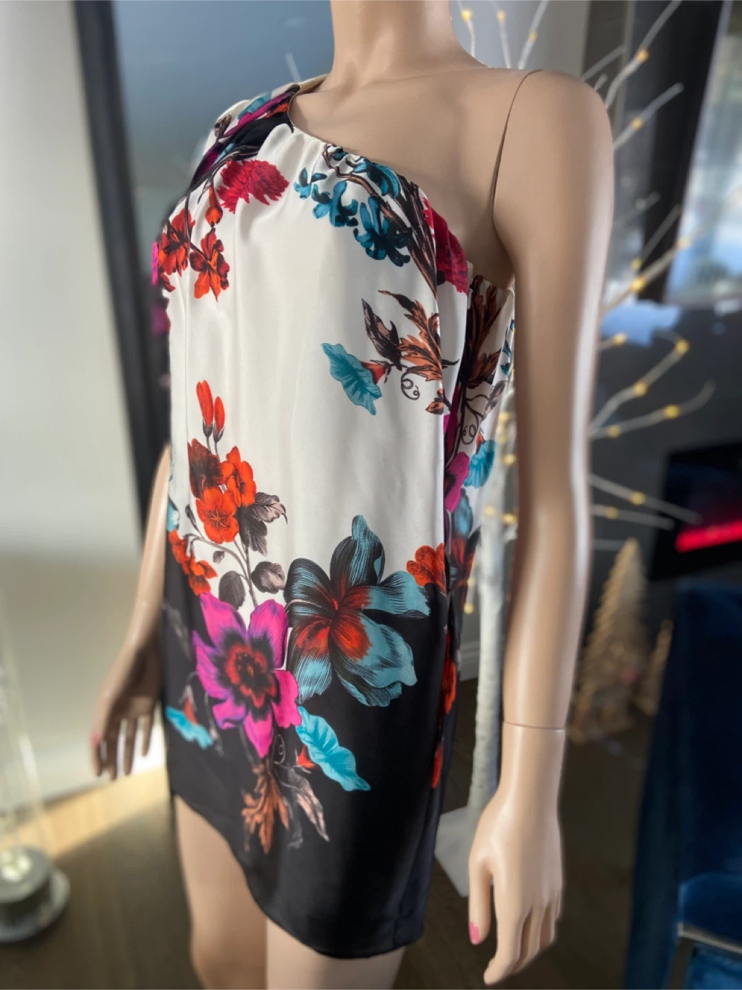 EUC: Aqua Floral One-Shoulder Dress Size 2 - photo 4