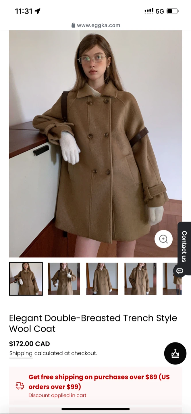 EGGKA Elegant Double-Breasted Trench Wool Coat