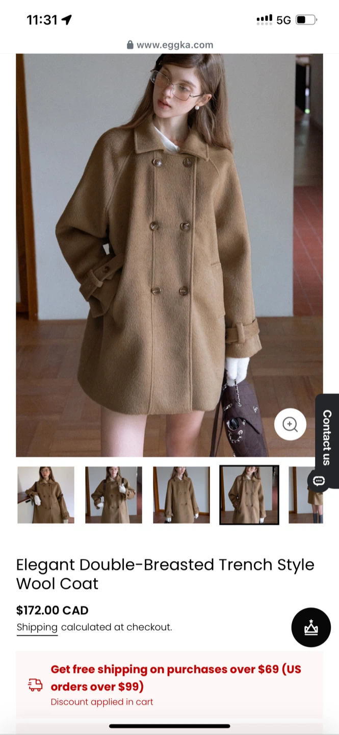 EGGKA Elegant Double-Breasted Trench Wool Coat - photo 2