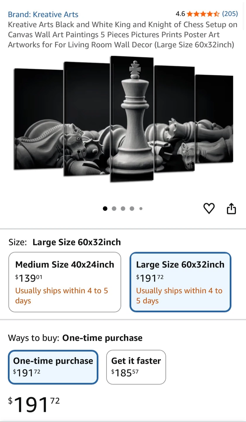 Kreative Arts Chess Canvas Wall Art - 60x32 inch - photo 4