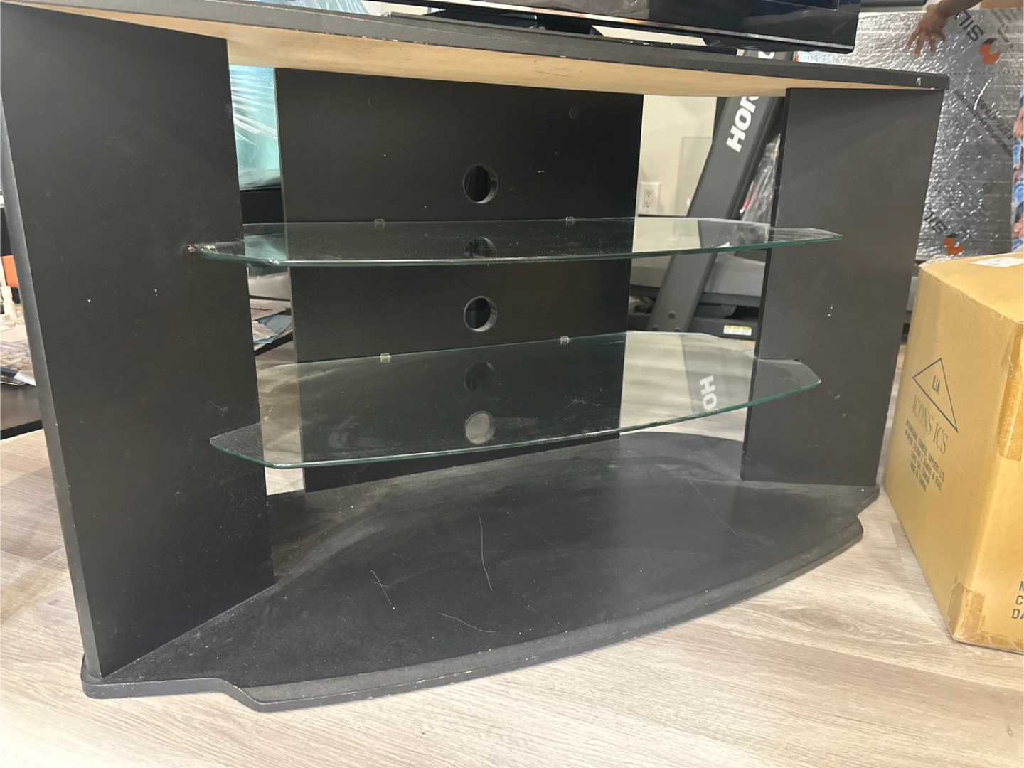Black TV Stand with Glass Shelves
