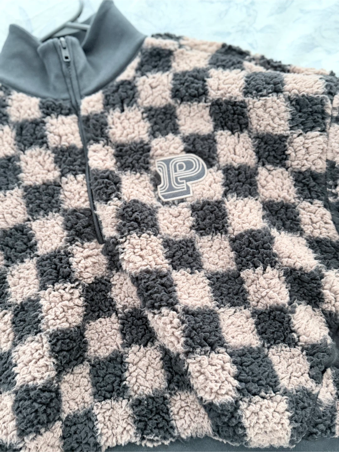 Pink Victoria's Secret Checkered Sherpa Pullover - photo 2