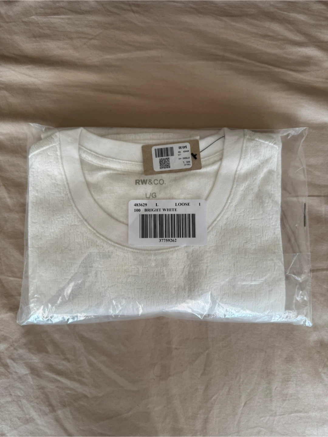 New Men's Textured White Crew-Neck Tee Large