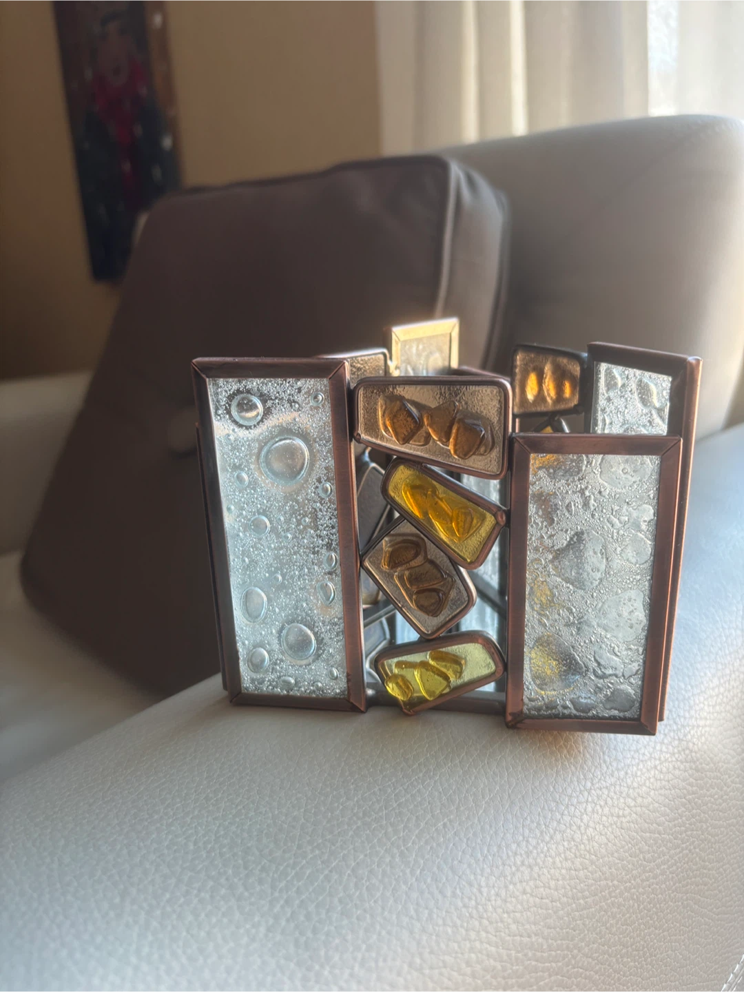 Artisan Crafted Metal & Glass Candle Holder