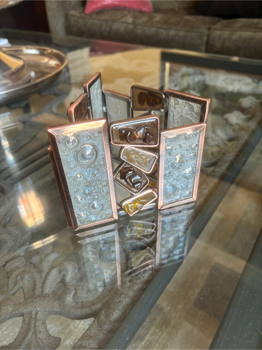Artisan Crafted Metal & Glass Candle Holder - photo 5