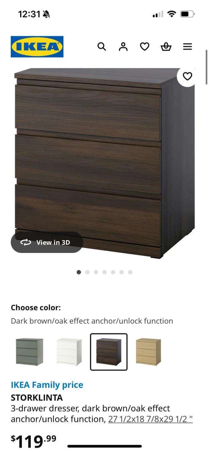 IKEA STORLINTA 3-Drawer Dresser black color - photo 2