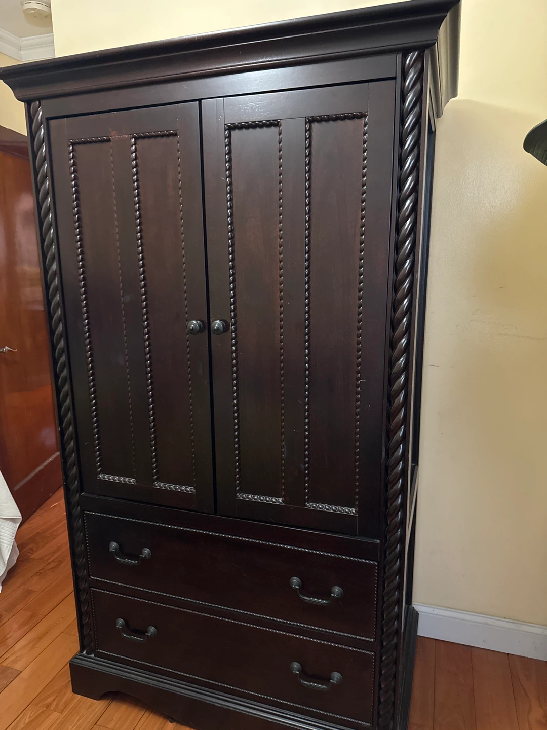 Dark Wood Armoire with Drawers