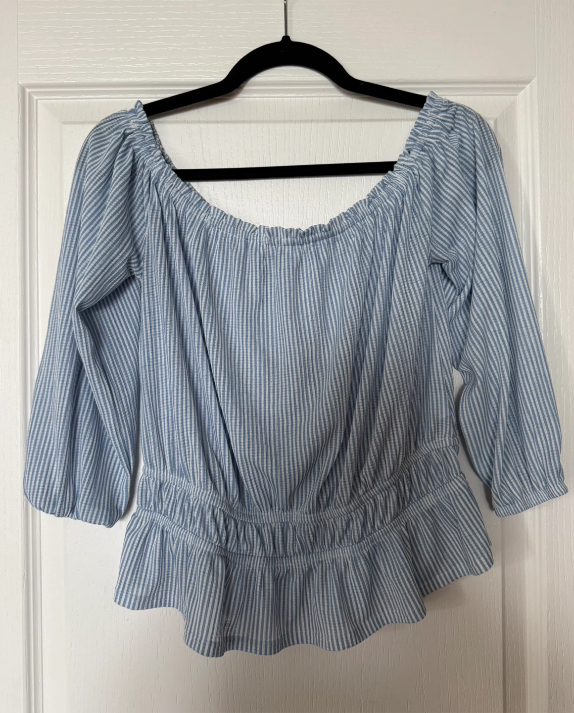 Dynamite Blue Striped Off-The-Shoulder Top - Size M
