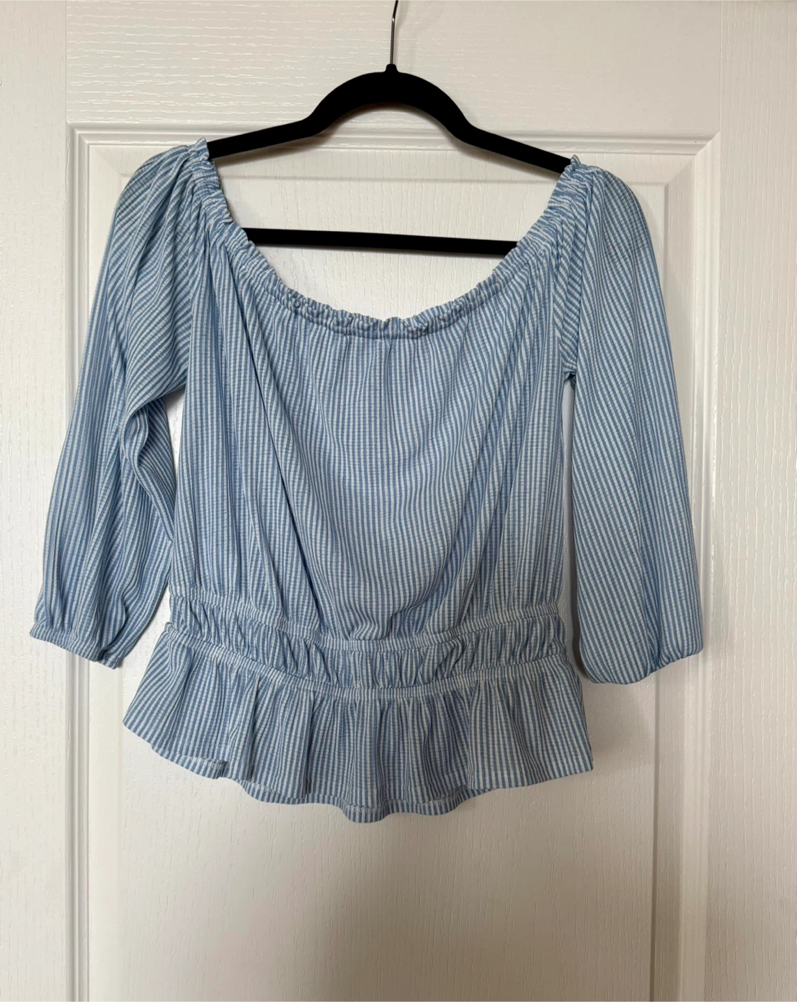 Dynamite Blue Striped Off-The-Shoulder Top - Size M - photo 4