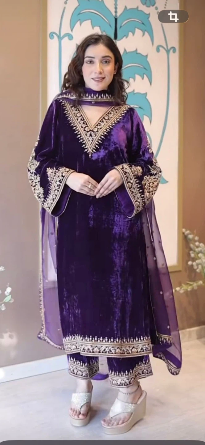 Purple Velvet Embroidered Shalwar Kameez