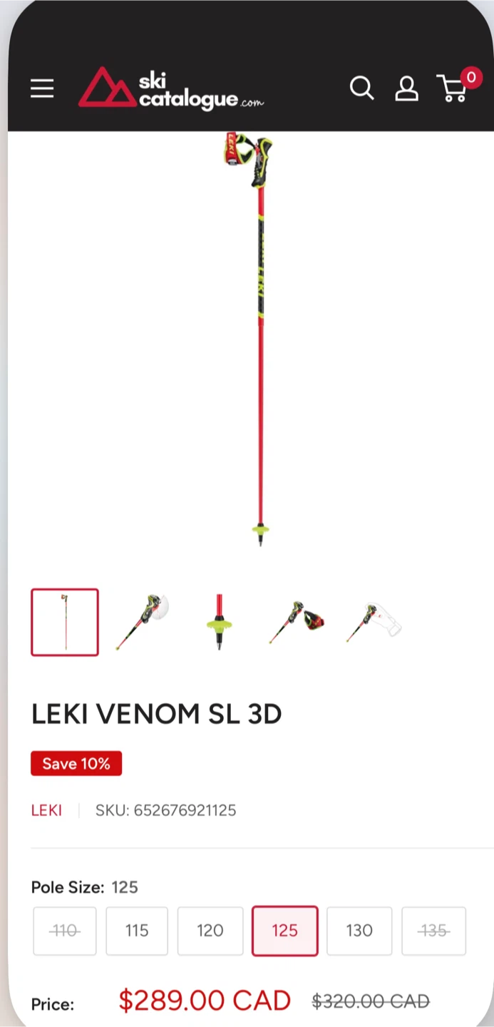 LEKI Venom SL 3D Ski Poles - Size 125