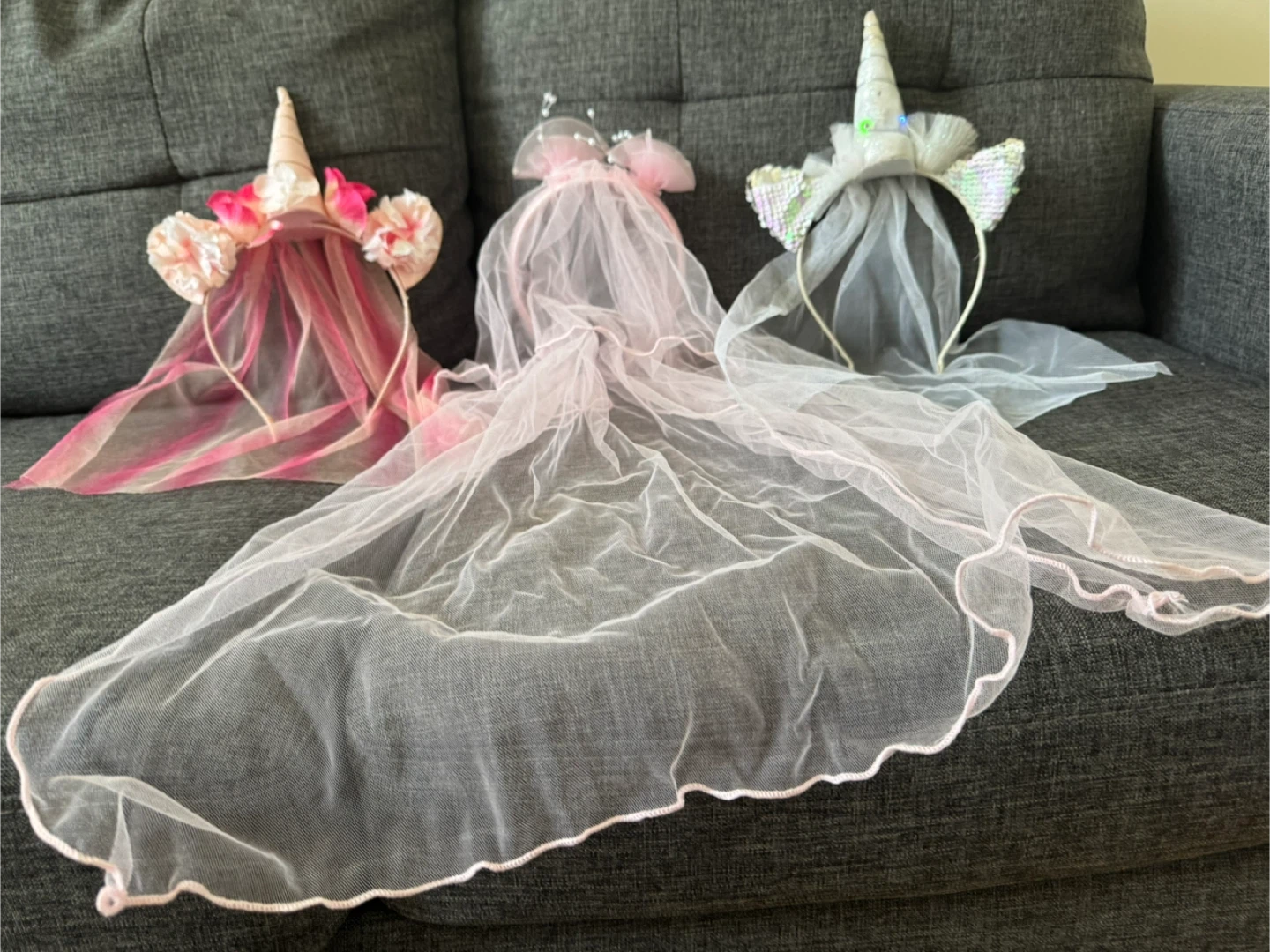 Kids Unicorn Headbands with Veil - Set of 3
