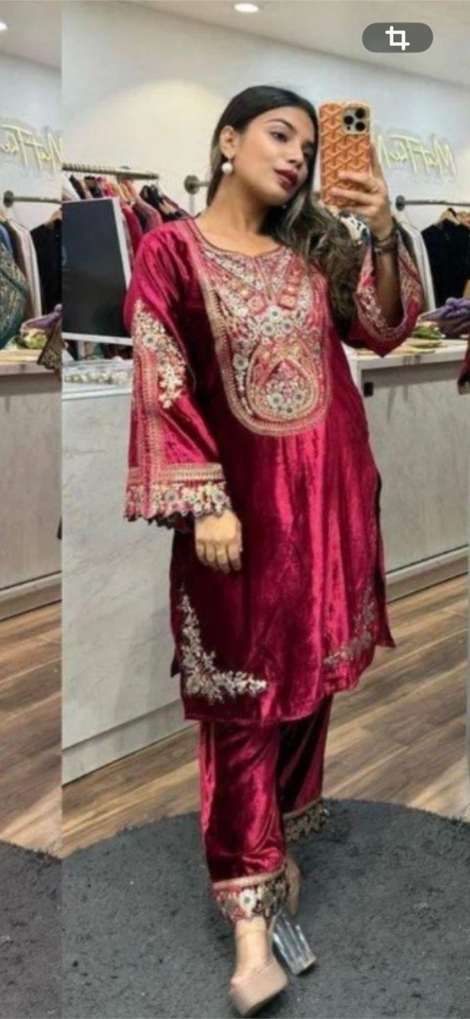 Purple Velvet Embroidered Shalwar Kameez - photo 2