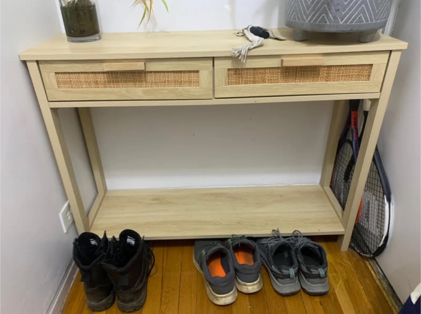 Console Table with Rattan Drawers