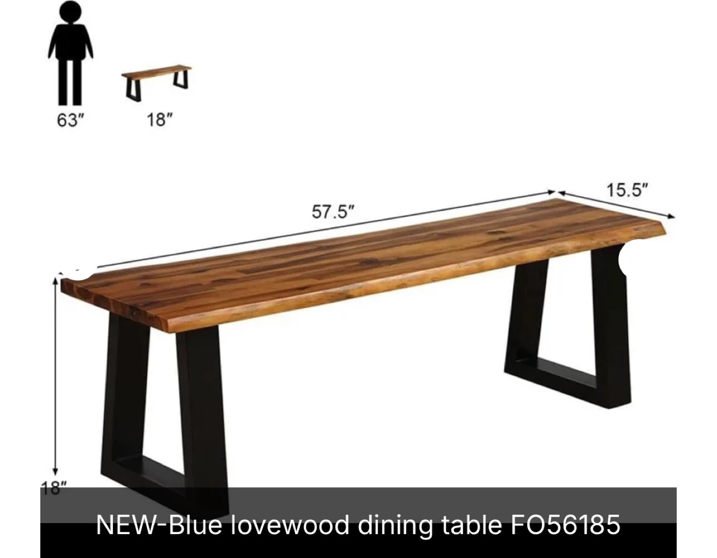 NEW Blue Lovewood Dining Table Bench - 57.5 inch - photo 2
