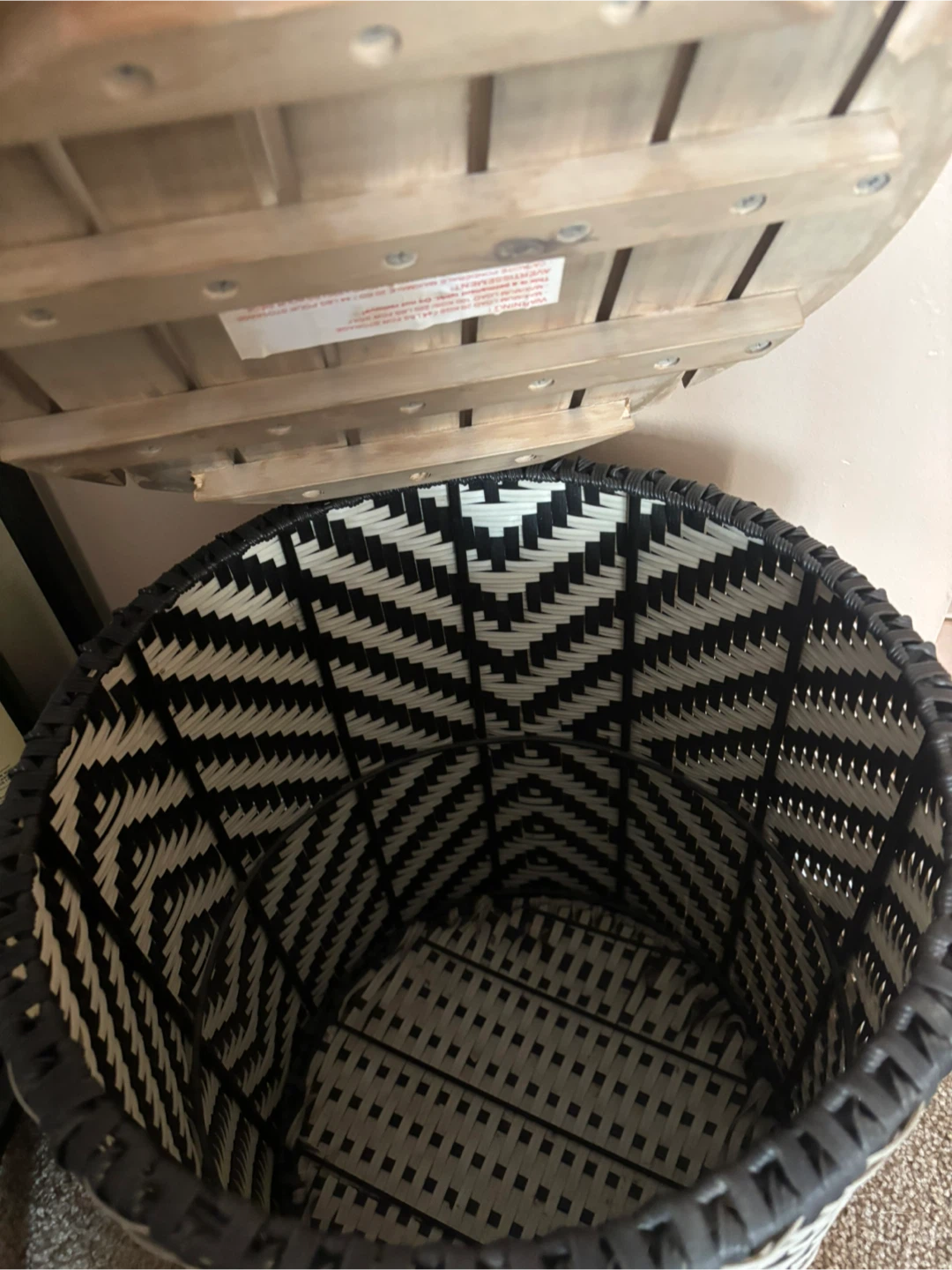 Black & White Woven Hamper with Wood Lid - photo 2