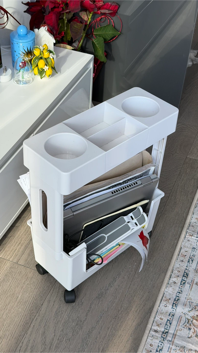 White Rolling Under Desk Organizer