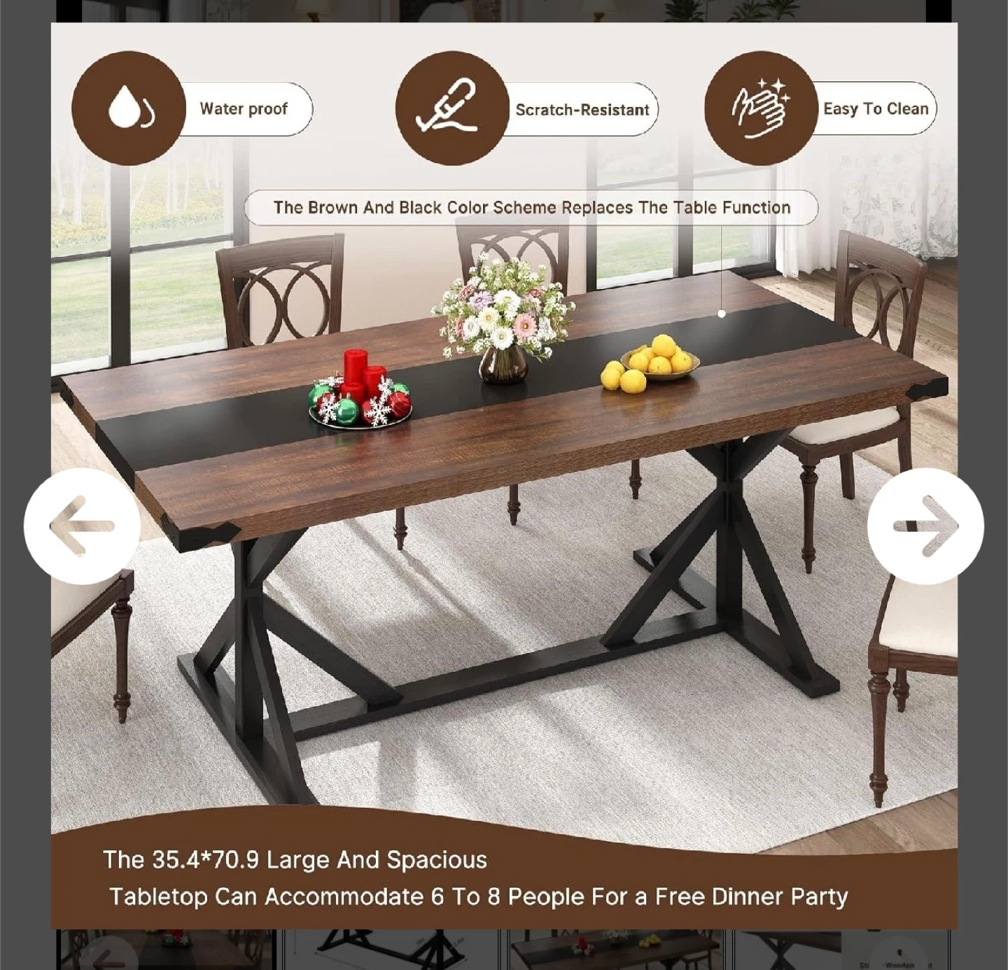 Large Brown and Black Dining Table - photo 3