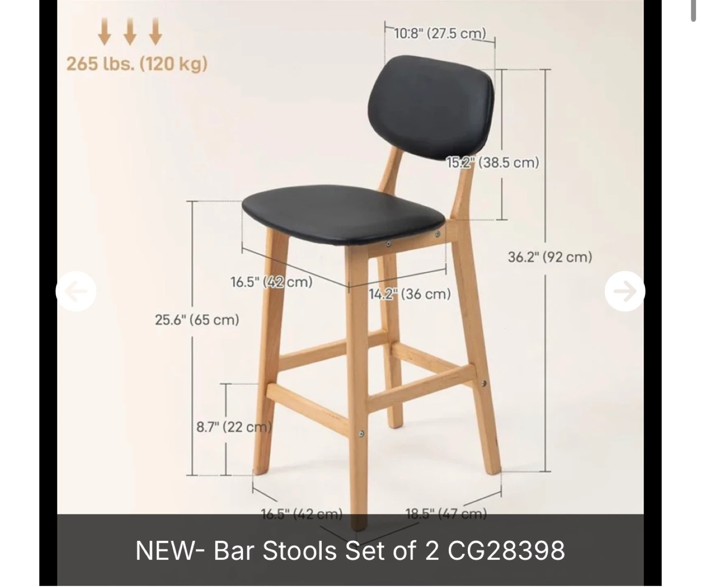 New Bar Stools Set of 2 - Black/Wood - photo 3