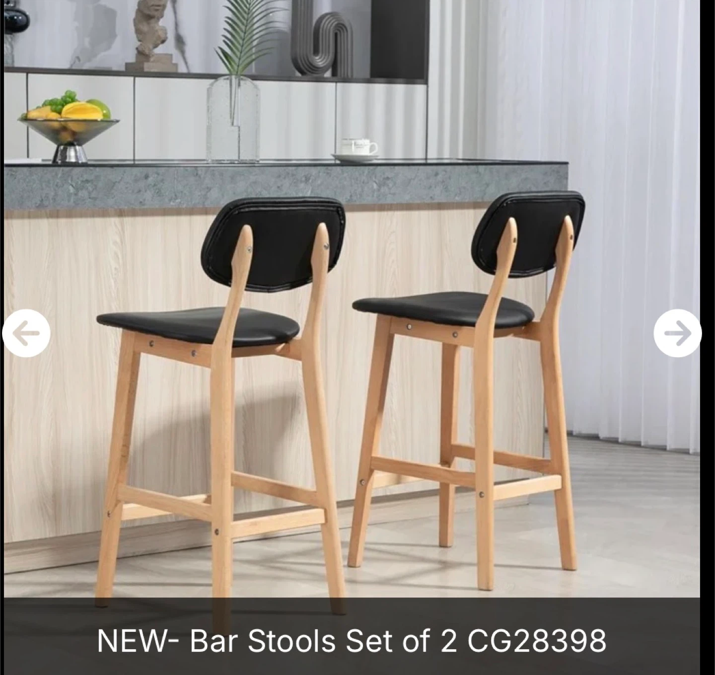 New Bar Stools Set of 2 - Black/Wood