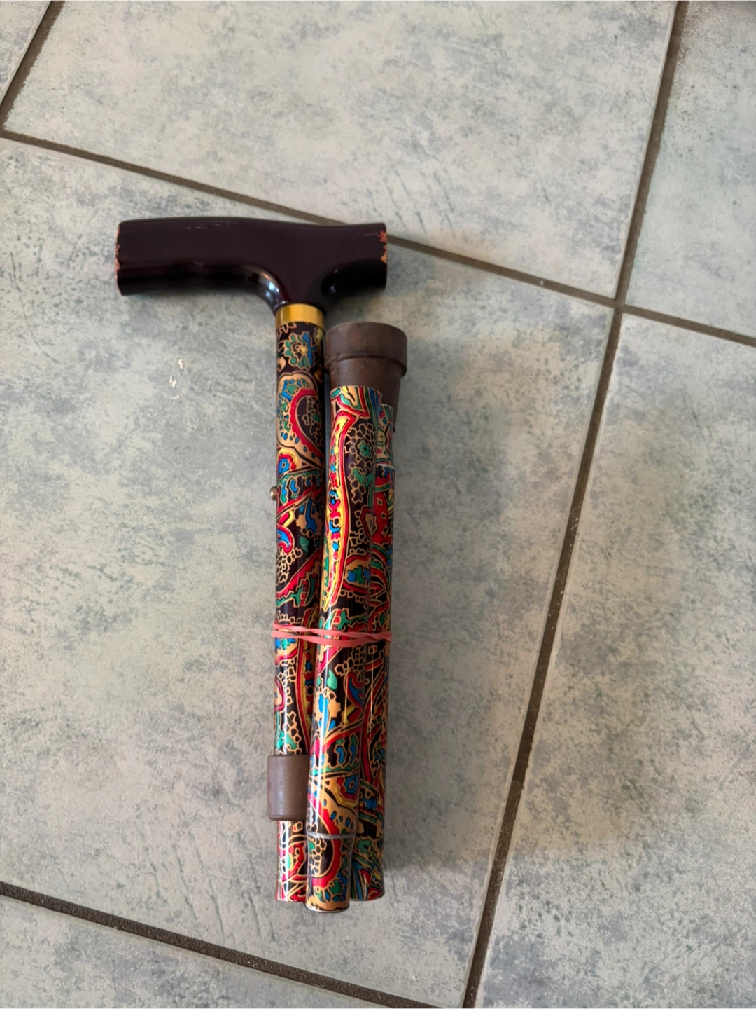 Folding Walking Cane with Paisley Design