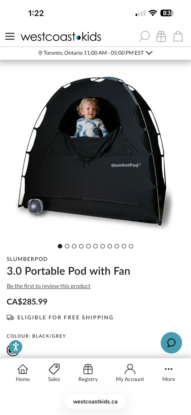SlumberPod 3.0 Portable Pod with Fan - Black/Grey