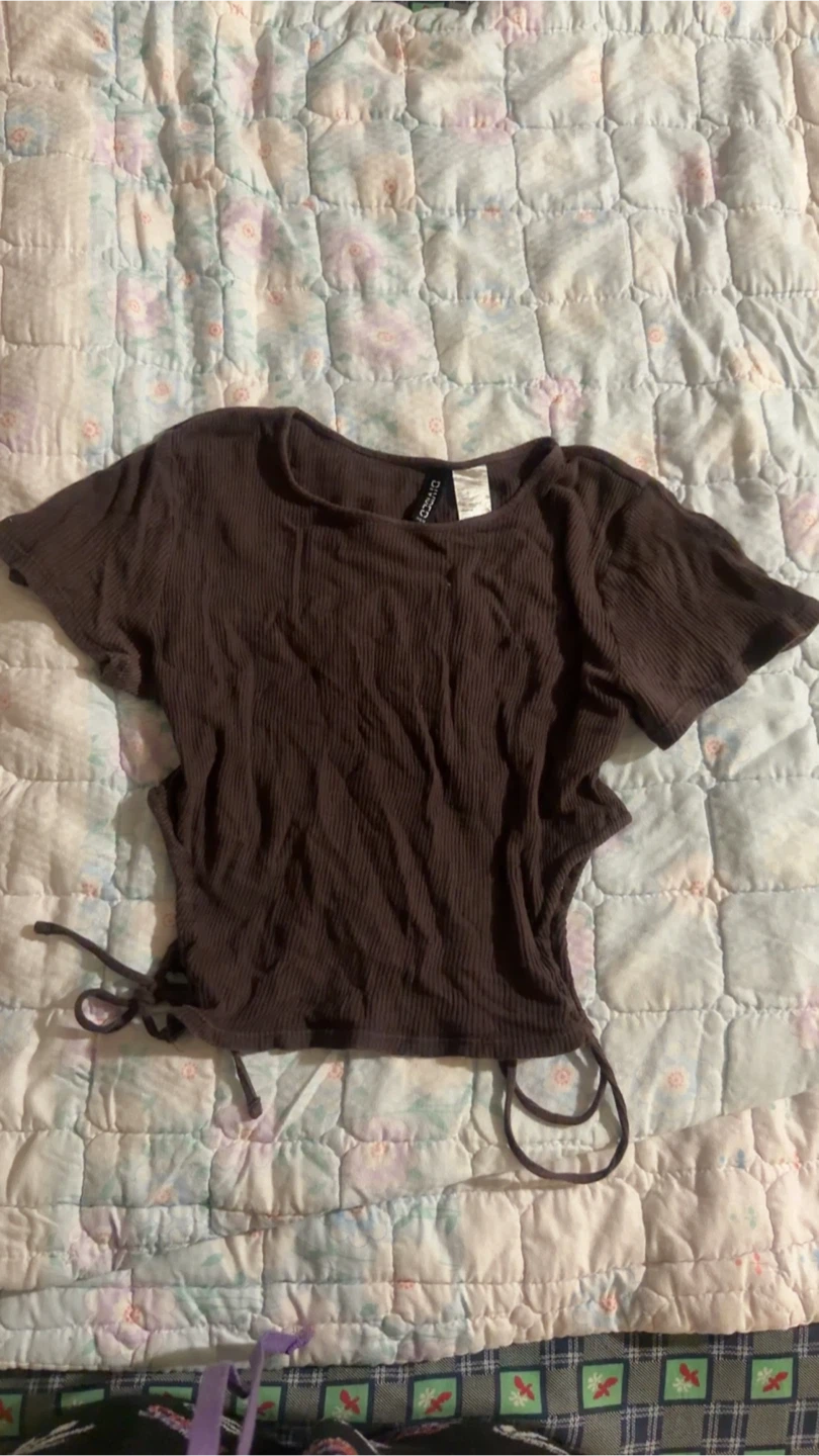 H&M Brown Ribbed Tie-Up Top - Size Small