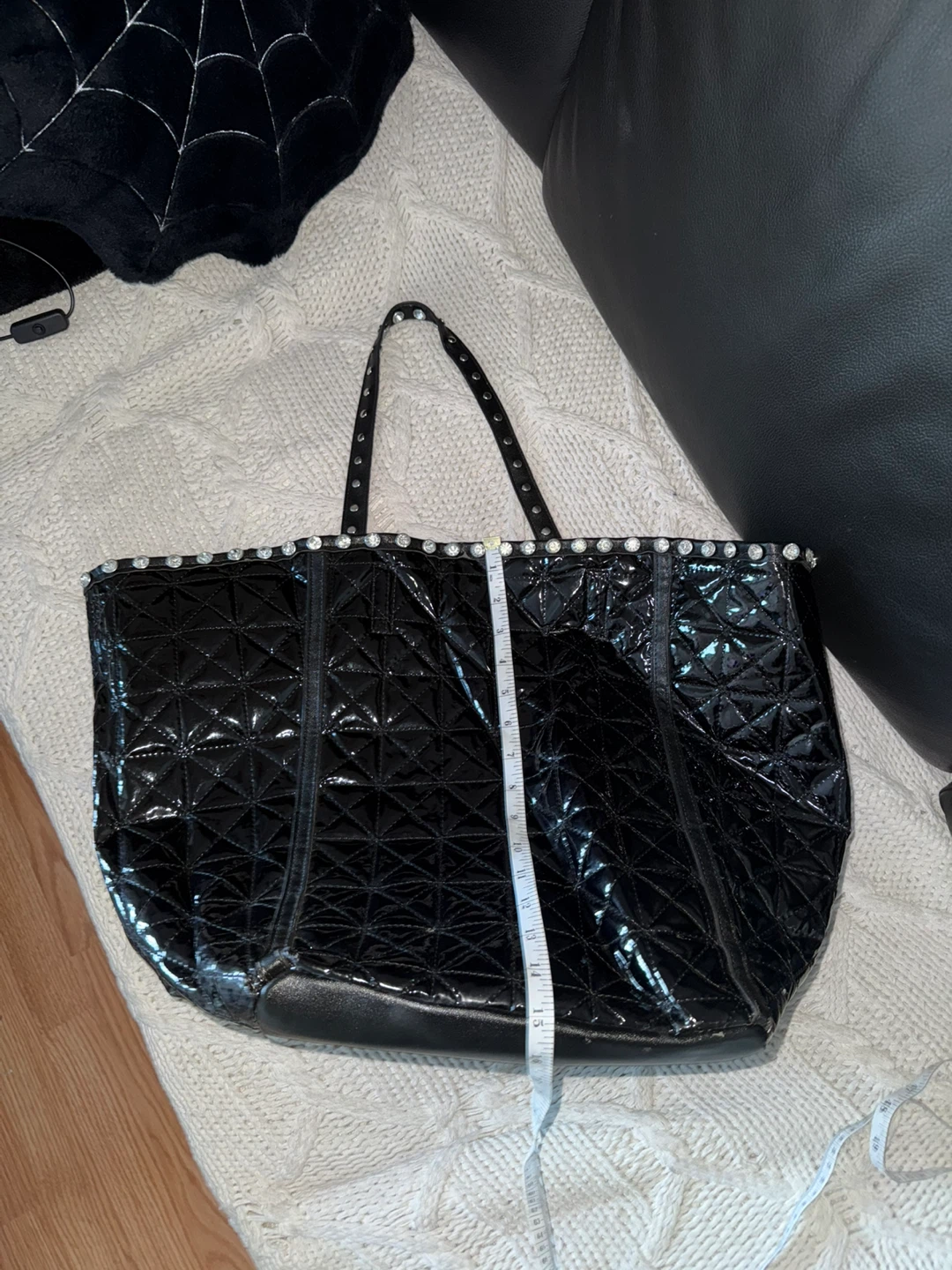 Black Quilted Tote Bag with Studs - photo 5