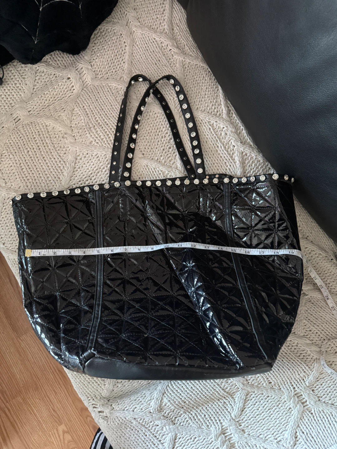 Black Quilted Tote Bag with Studs - photo 4