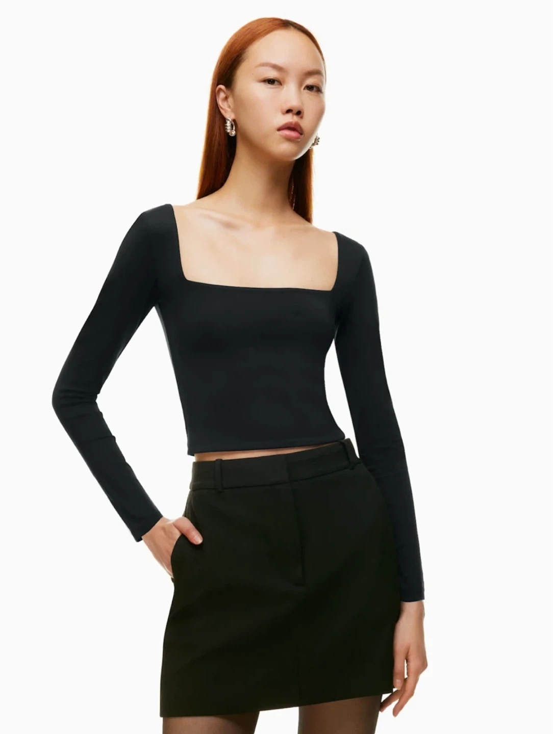 Aritzia Babaton Square Neck Long Sleeve Top - Black